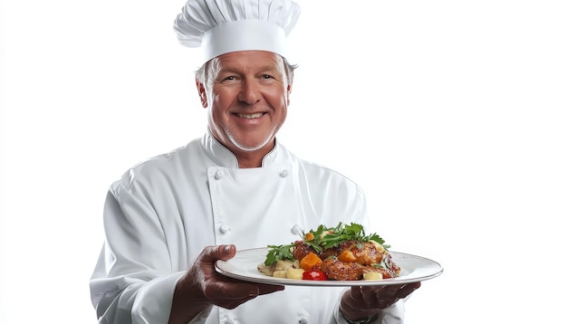 Uśmiechnięty kucharz trzymający talerz